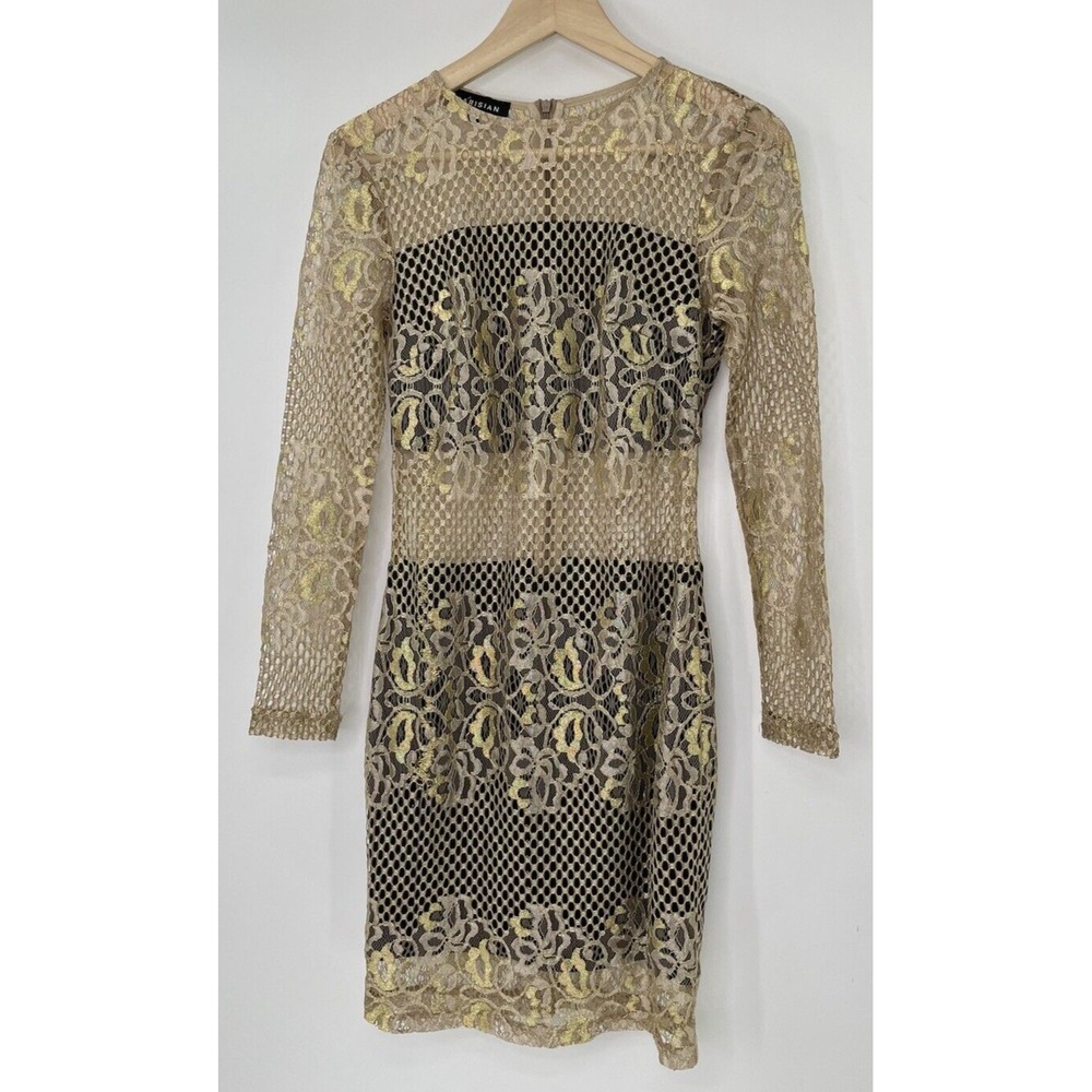 Parisian Women's Gold‎ Metallic Lace Bodycon Dress Size 10, Prom, Party Glamour